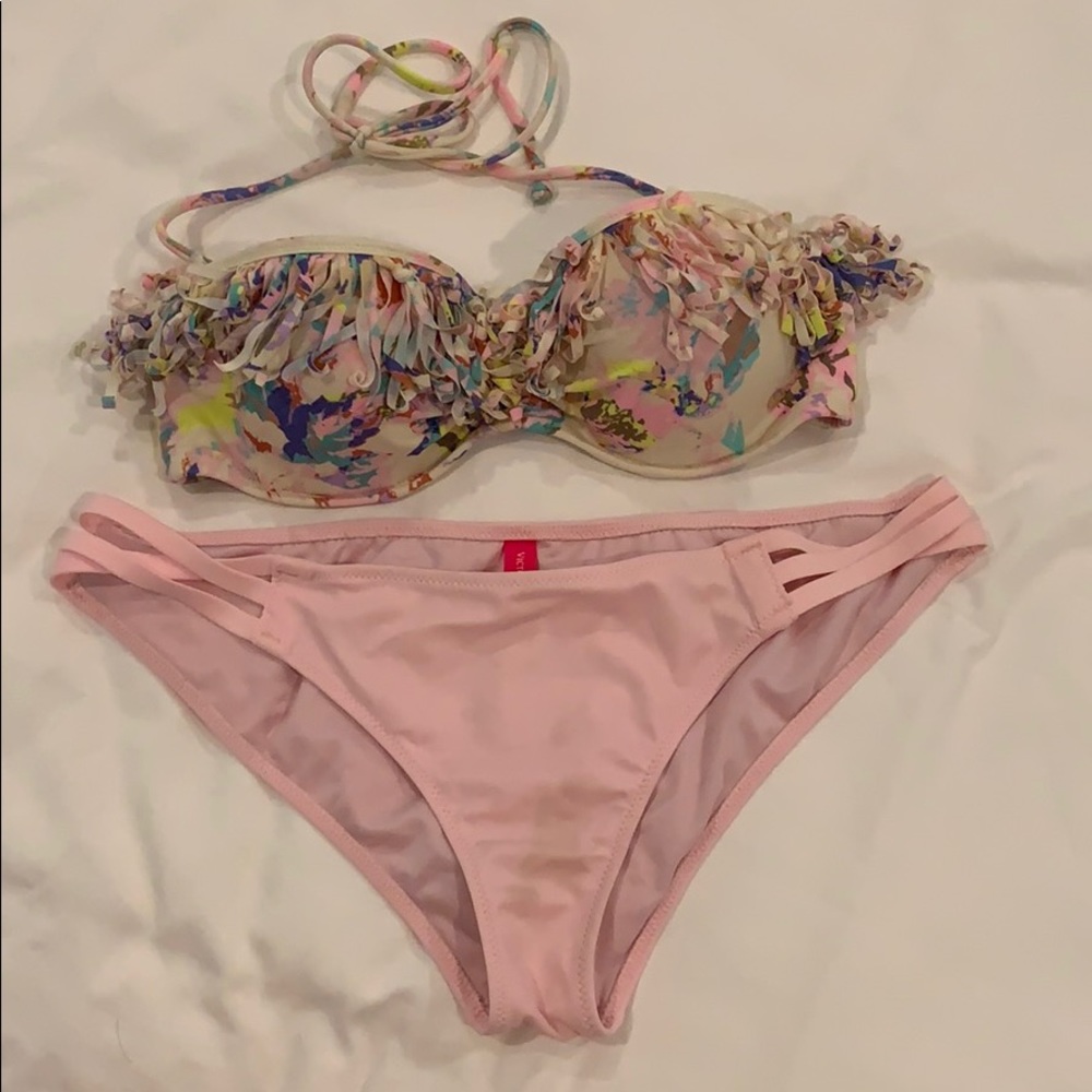 Victoria Secrets Swim Set Padded Top Fringe